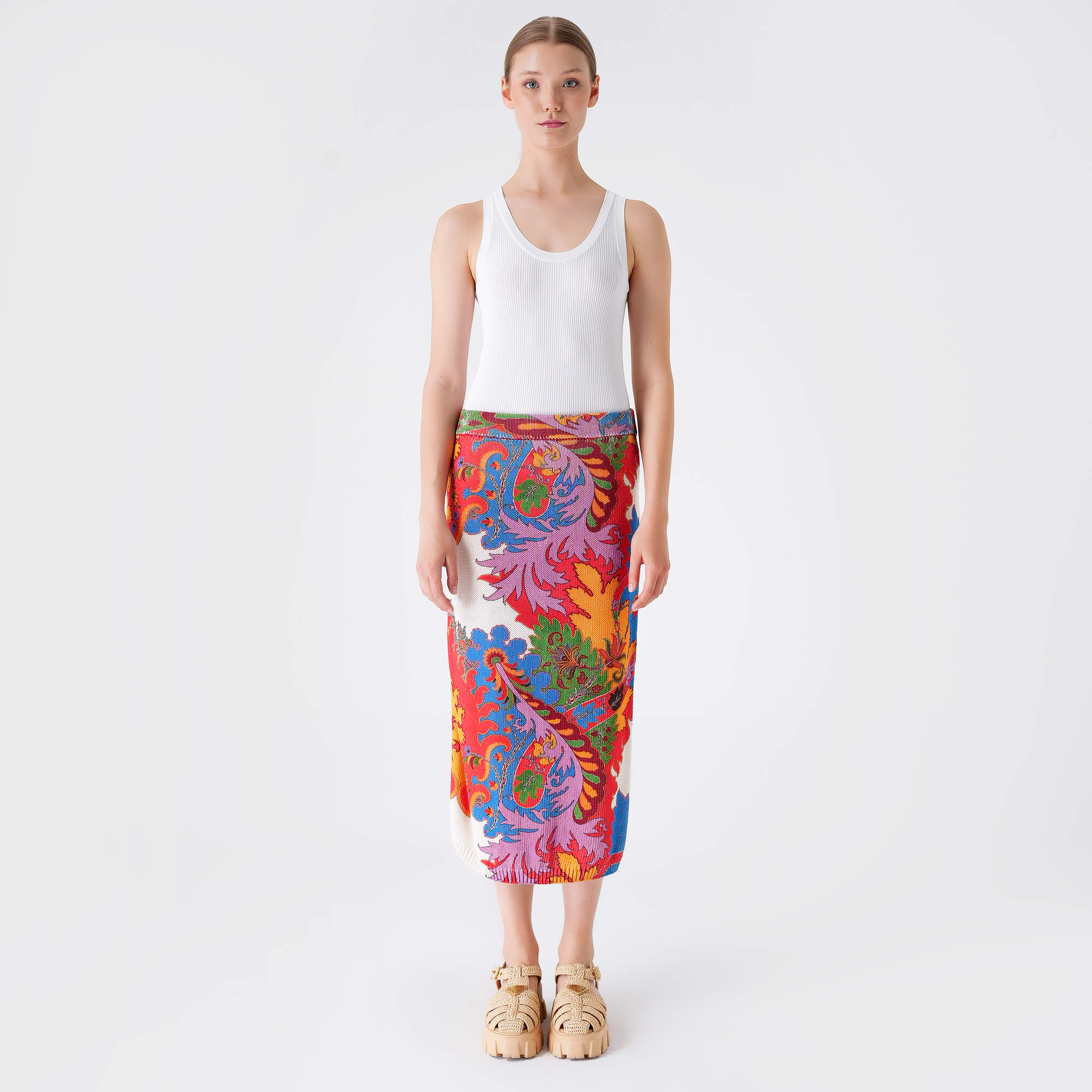 Etro - Multicolor Big Paisley Print Knitted Midi Skirt